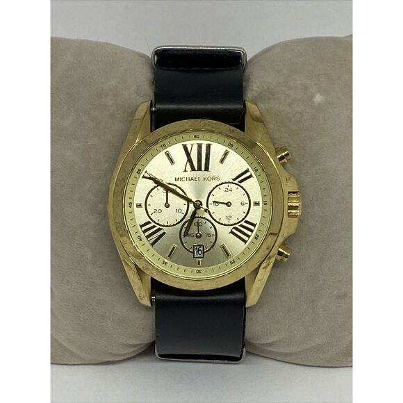 Michael Kors Bradshaw MK5605 Womens Black Leather Analog Dial Quartz Watch RQ201 - Picture 1 of 12